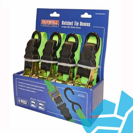 Picture of Faithfull Green Ratchet Tie Downs (4pk) 5m x 25mm