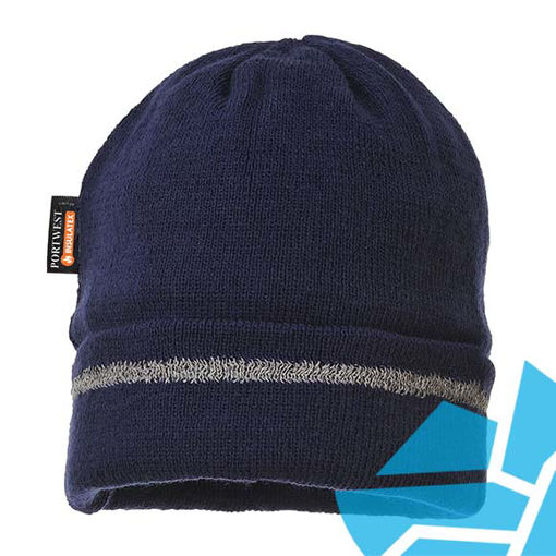 Picture of Portwest Reflective Trim Knit Hat Insulated Lined Navy
