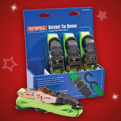 Picture of Faithfull 4 Piece Ratchet Tie Down Set 5m