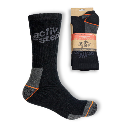 Picture of Rock Fall Activ-Step Durable Breathable Bamboo Socks Size 6-12 (Pack of 2) Pairs Black