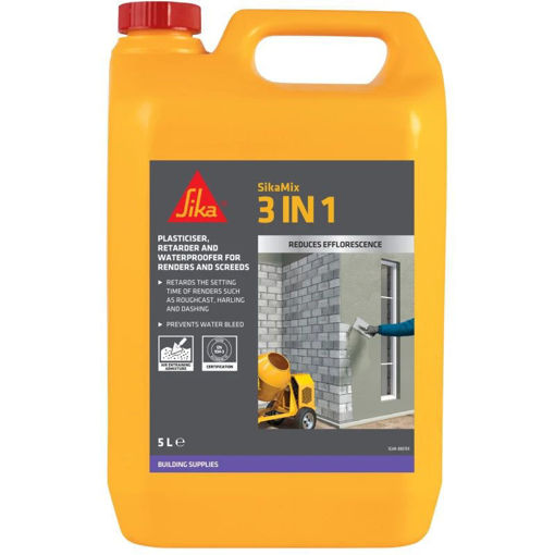 Picture of Sika SikaMix 3 in 1 Waterproofer Plasticiser Retarder Render Screed 5ltr