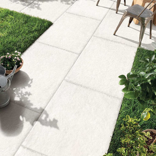 Picture of Pavestone Verona White Off-White Stone-Effect Porcelain Paving Slabs Pillowed Edge (900 x 600 x 20 mm) Pack45