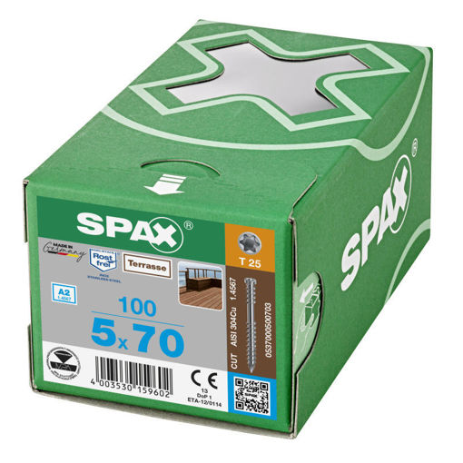 Picture of Spax Cylinderical Head T-Star Decking Screw Stainless Steel 5 x 70mm box of 100