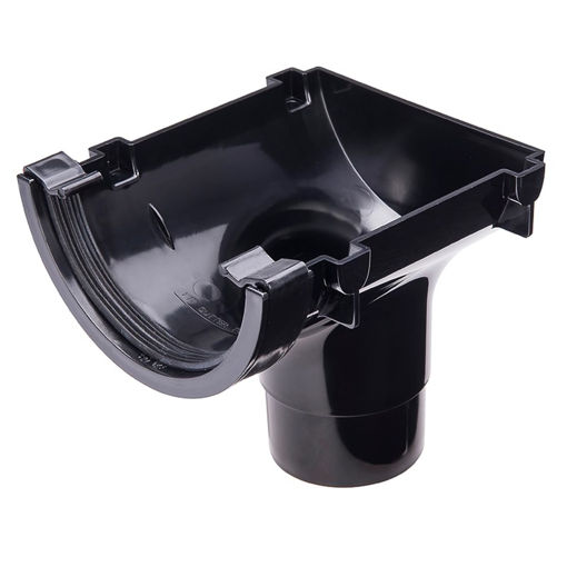 Picture of 112mm Half Round Gutter Stop end Outlet to 68mm Downpipe - Black
