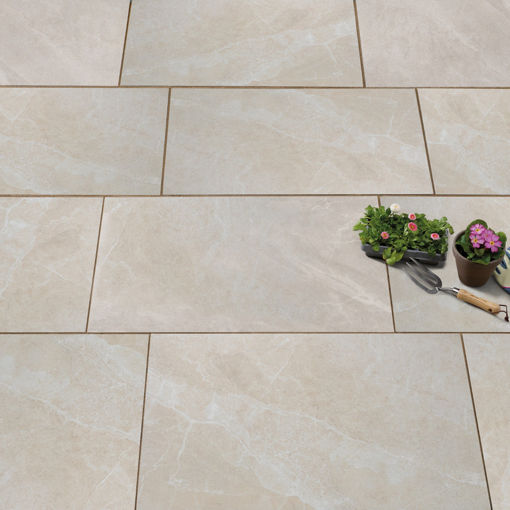 Picture of Pavestone La Moda Beige Veined Marble Effect Porcelain Paving 900x600x20mm Pack of 22 (11.88m²)
