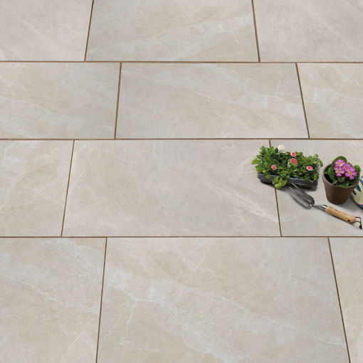 Picture of Pavestone La Moda Beige Veined Marble Effect Porcelain Paving 900x600x20mm Pack of 42 (22.68m²)